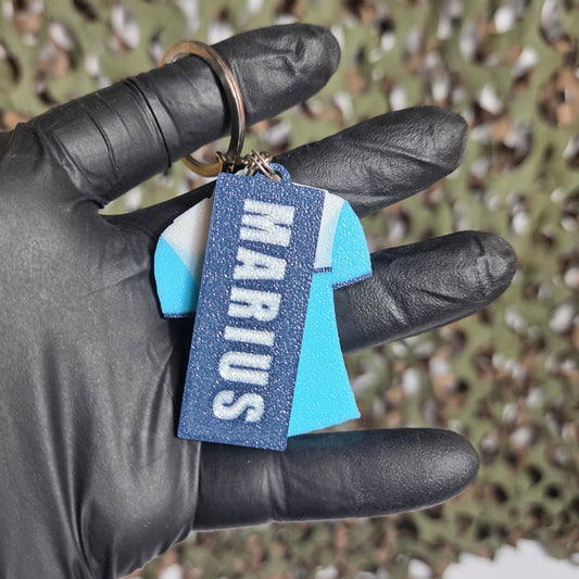 Breloc Personalizat MiniGrad + Tricou Rutieră Alb/Bleu