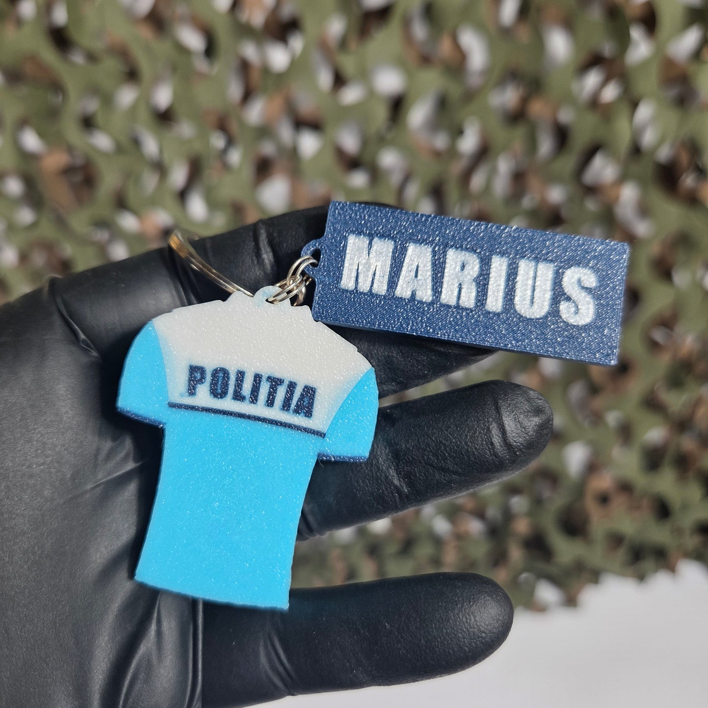 Breloc Personalizat MiniGrad + Tricou Rutieră Alb/Bleu